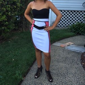 Salmon Strapless Tight Midi Dress